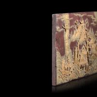 A Chinese Carved Duan Stone Rectangular 'Landscape' Panel, 19th Century — 清晚期 端石雕蓬萊仙島插屏心
