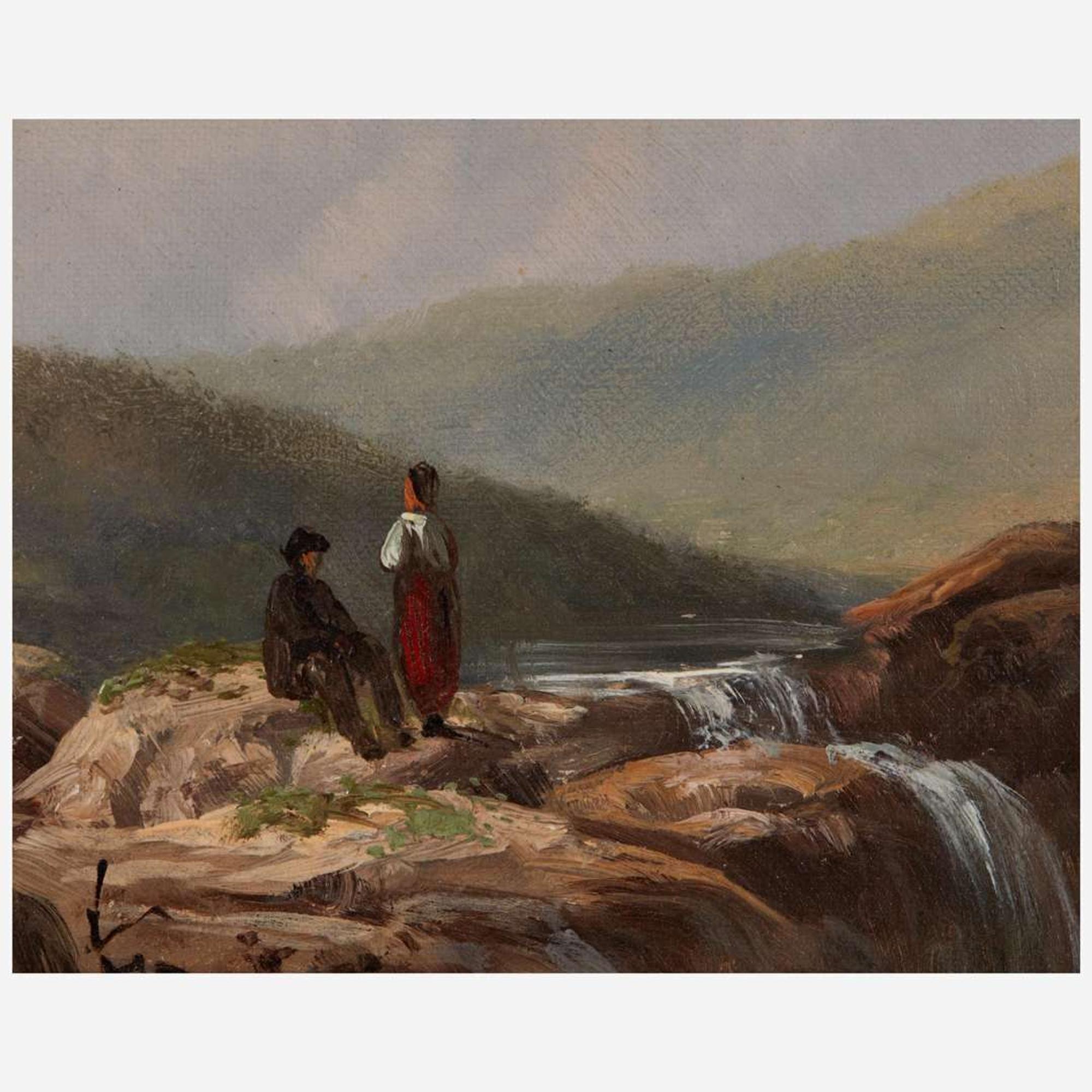 William Charles Anthony Frerichs (American, 1829 - 1905) Couple by a Waterfall