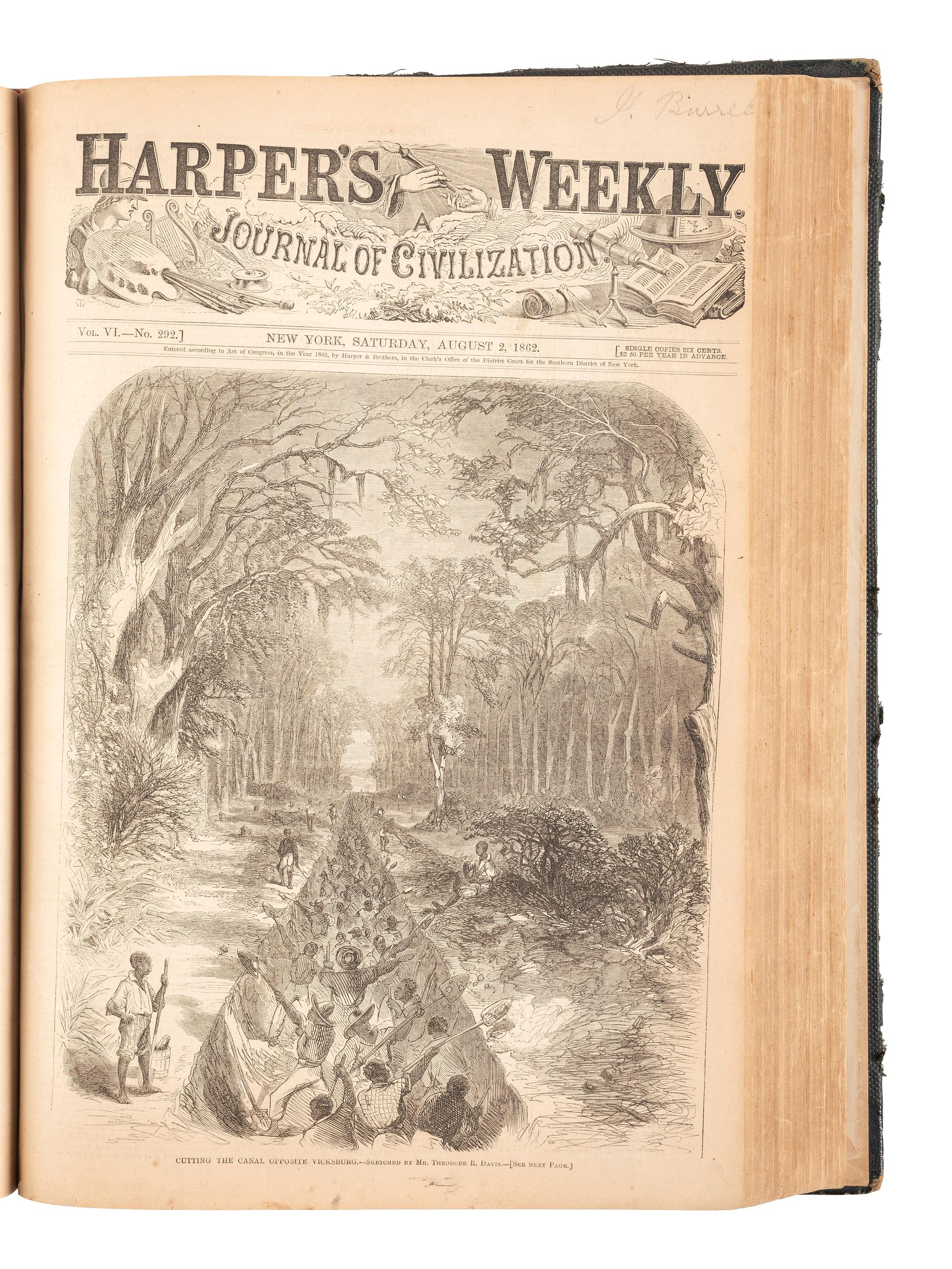 [CIVIL WAR]. Harper's Weekly. 305 issues in 6 bound volumes. New York: Harper & Brothers, 1860-1865.