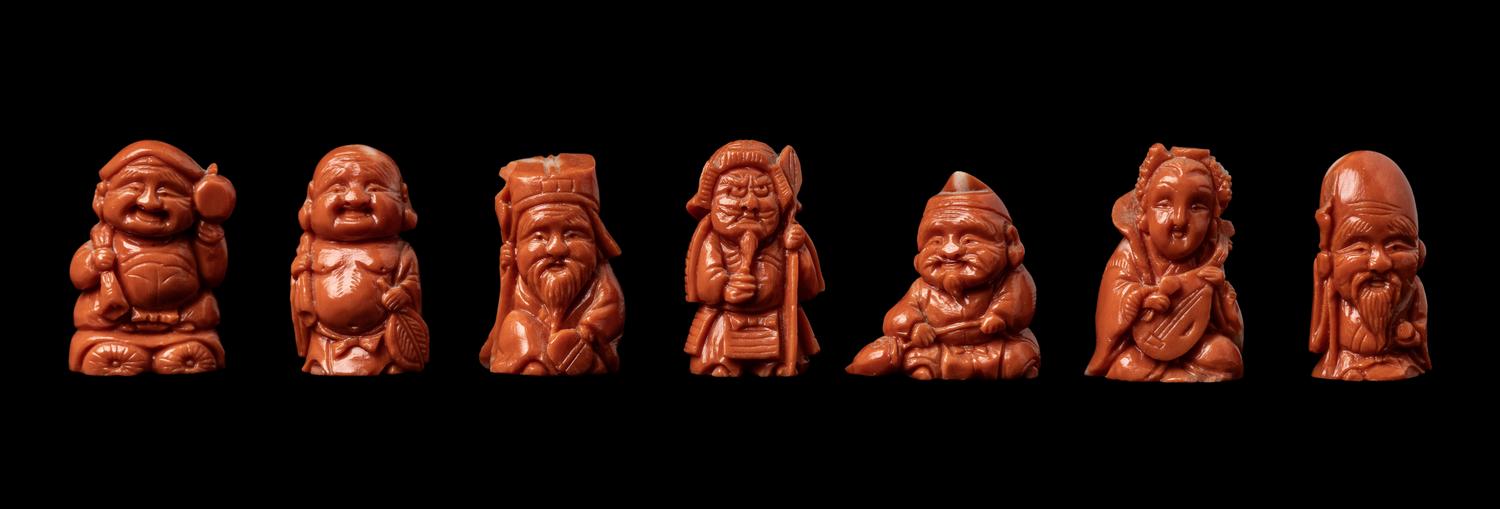 A Set of Japanese Red Coral Seven Gods