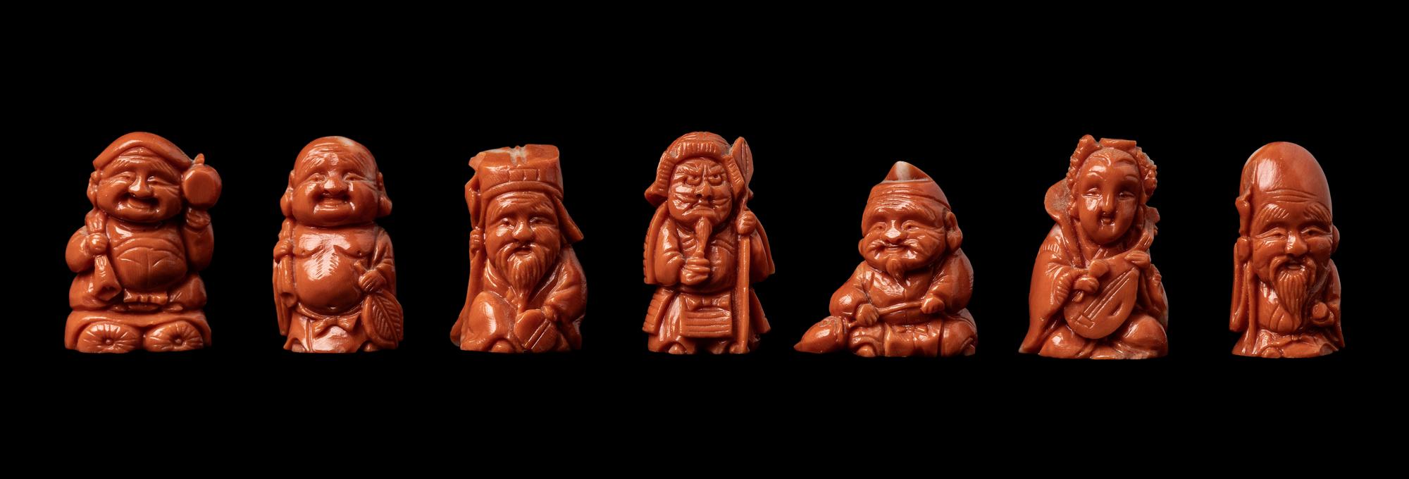 A Set of Japanese Red Coral Seven Gods