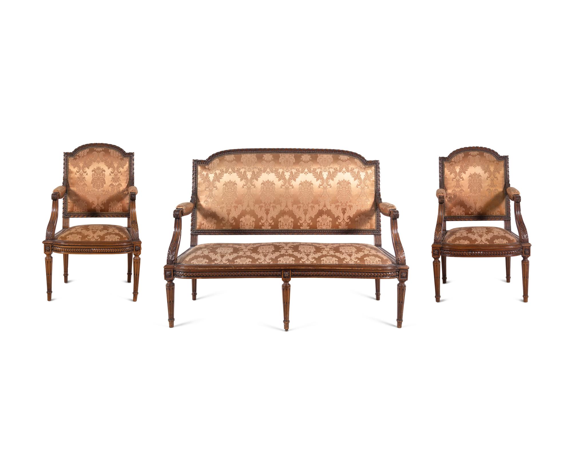 A Louis XVI Style Walnut Seating Suite