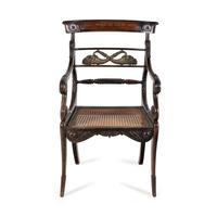 A Regency Rosewood, Mahogany and Brass Armchair