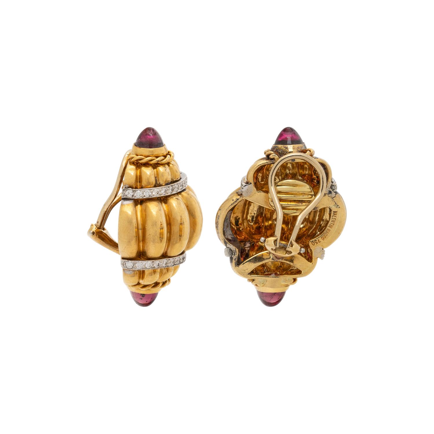 VALENTIN MAGRO, YELLOW GOLD, DIAMOND AND GARNET SHELL EARRINGS