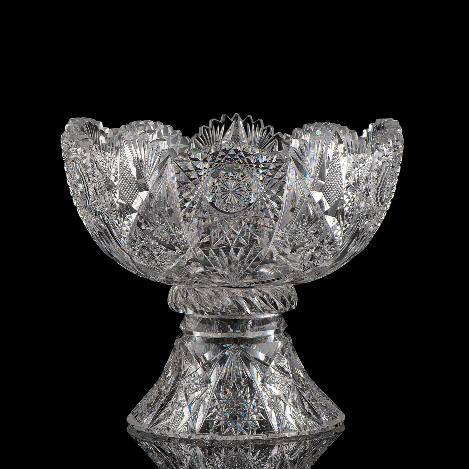 A Brilliant-Period Cut Glass Punch Bowl and Stand