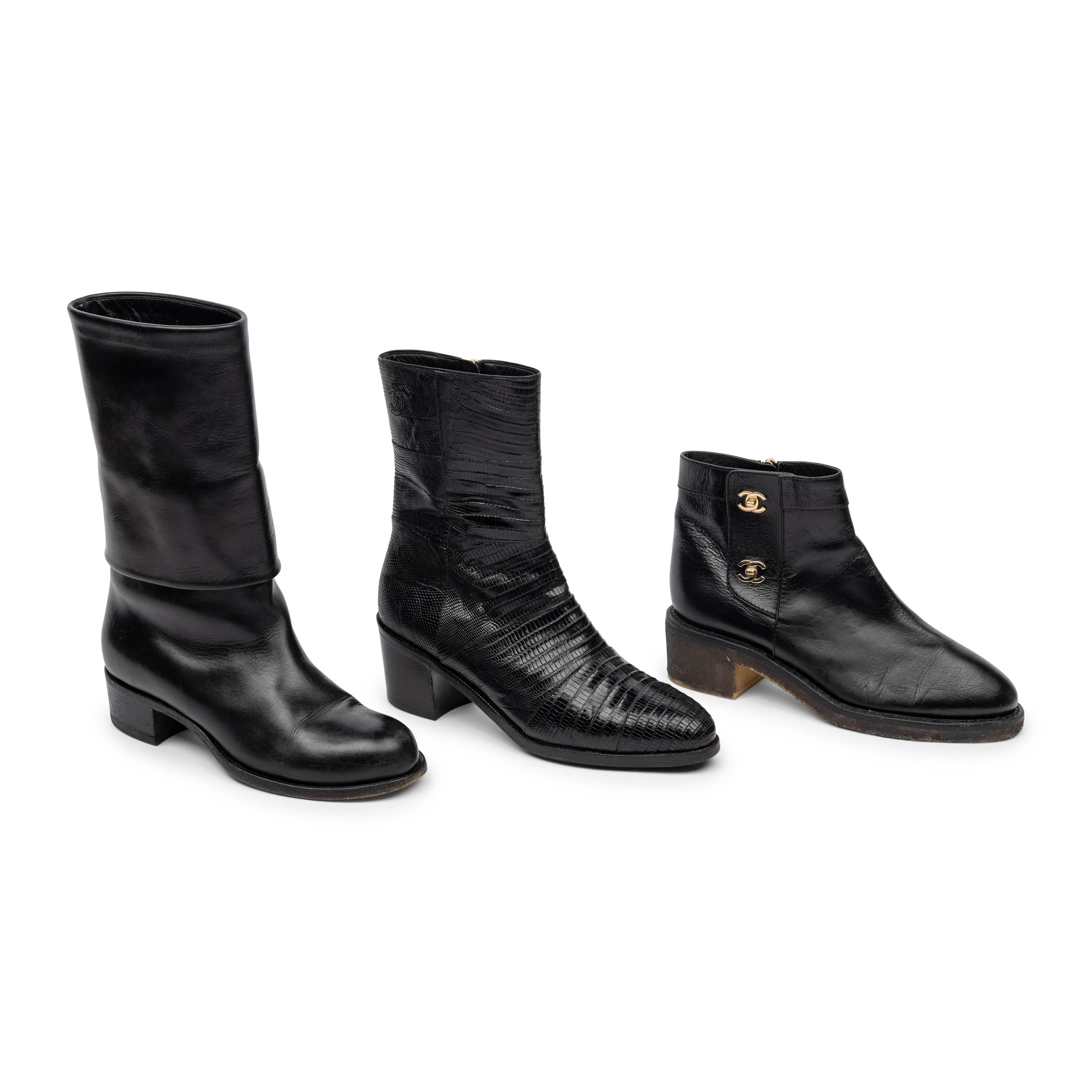 Chanel, Three Pairs of Black Leather Boots