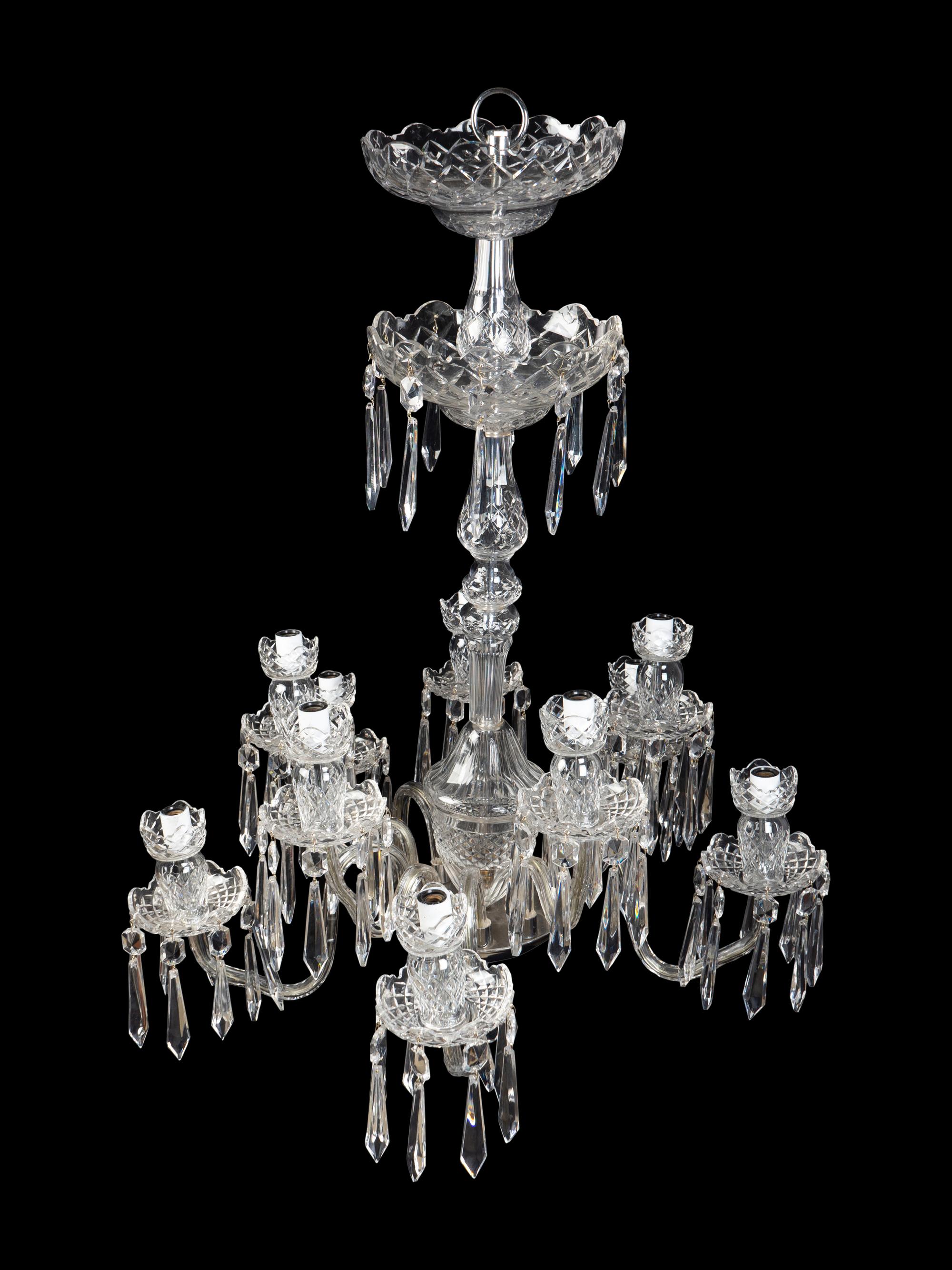 A Waterford Cut-Glass Ten-Light Chandelier — 20TH CENTURY