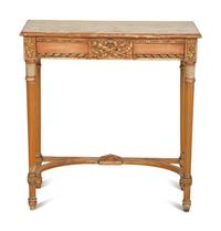 A Louis XVI Style Painted and Parcel Gilt Side Table