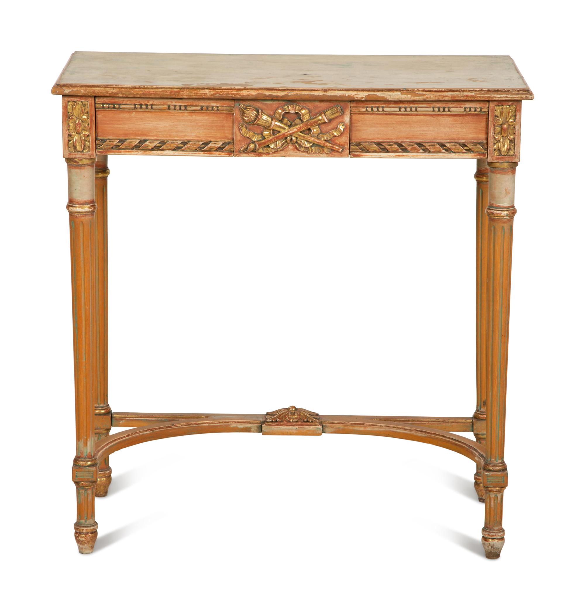 A Louis XVI Style Painted and Parcel Gilt Side Table