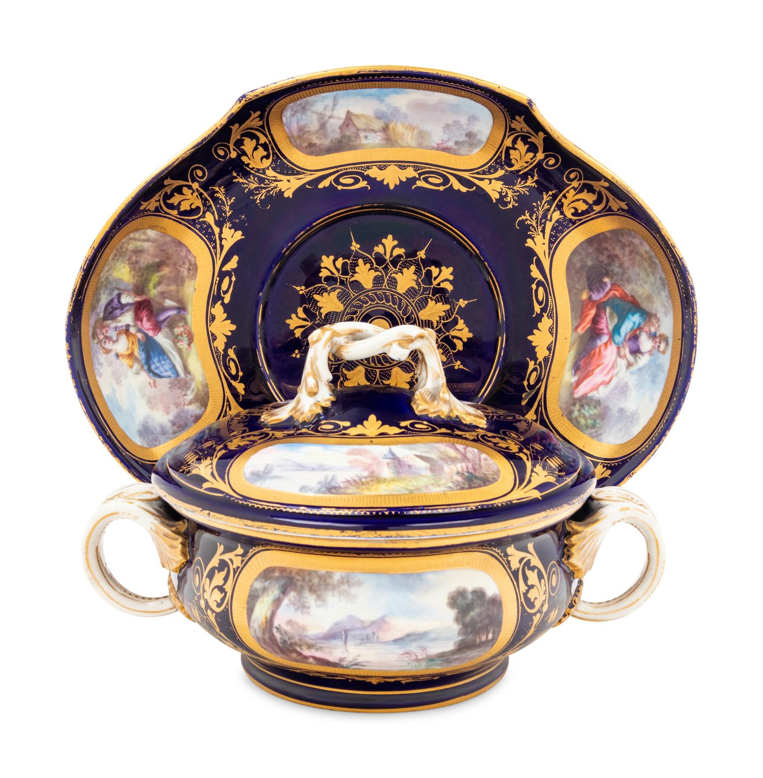 A Sèvres Style Porcelain Covered Bowl and Underplate