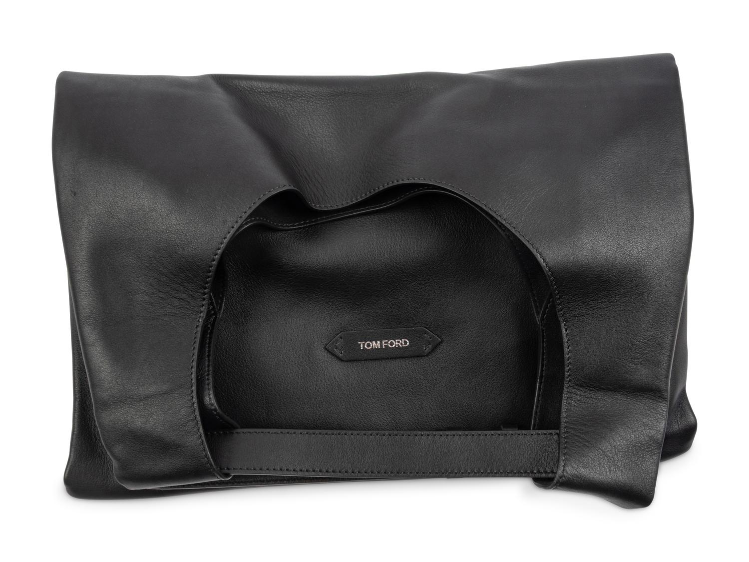 TOM FORD, BLACK LEATHER CONVERTIBLE TOTE
