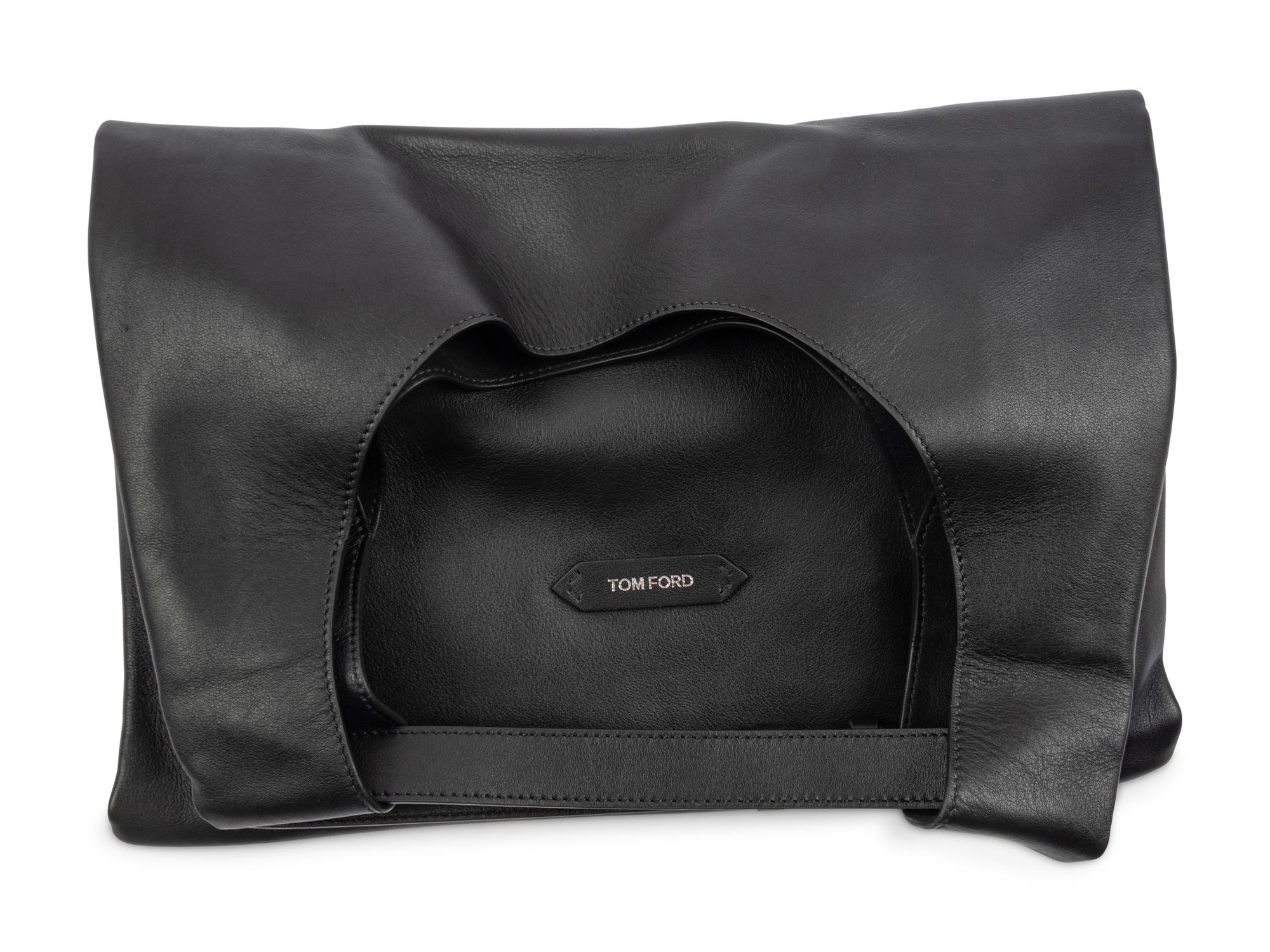 TOM FORD, BLACK LEATHER CONVERTIBLE TOTE