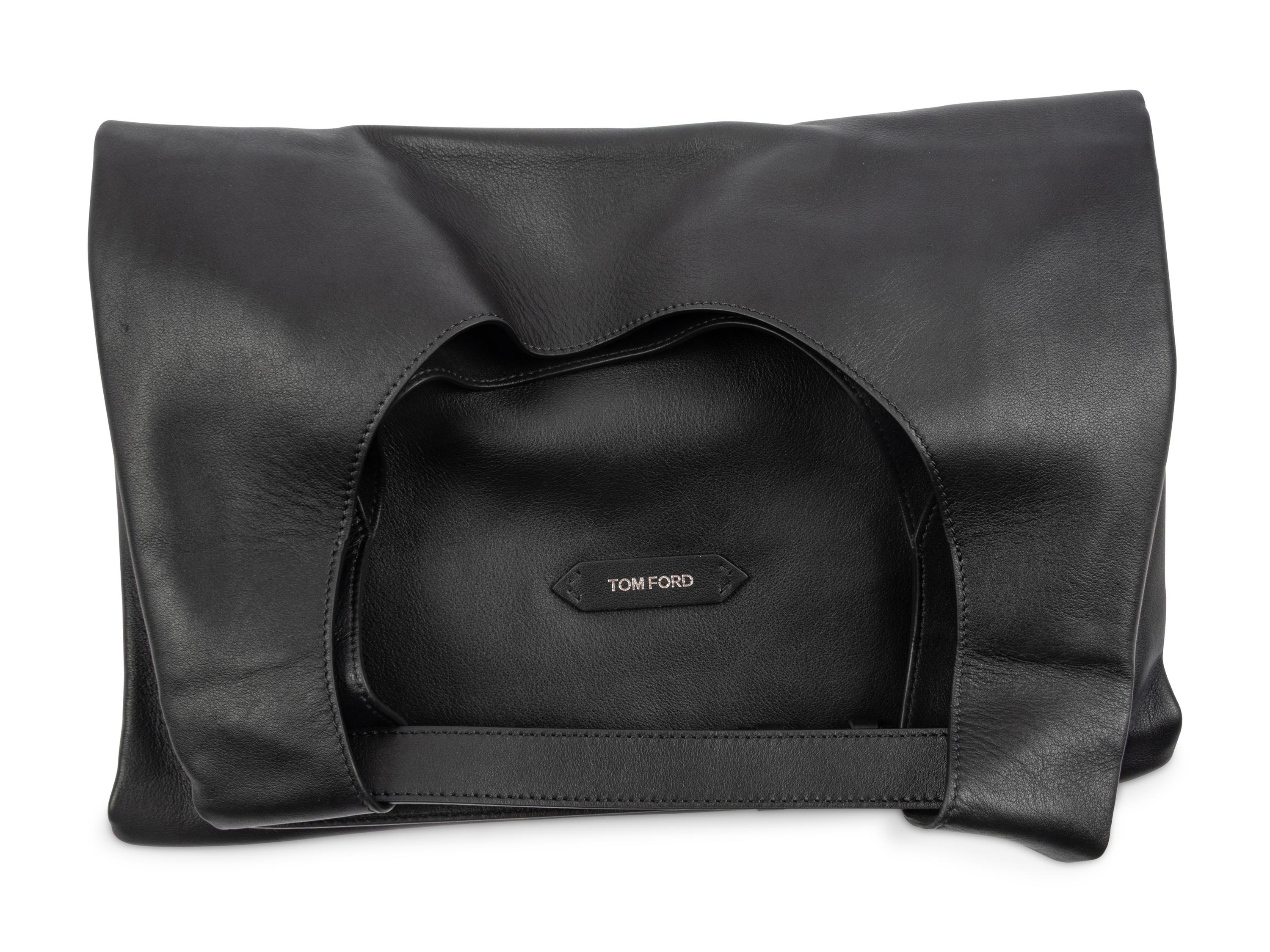 TOM FORD, BLACK LEATHER CONVERTIBLE TOTE