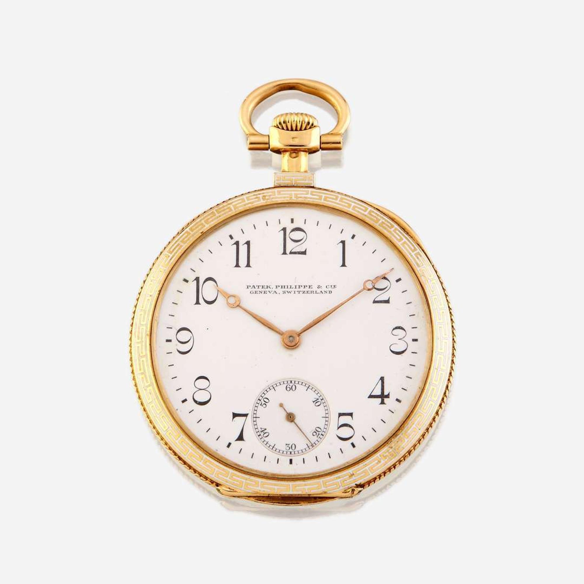 An eighteen karat gold and enamel open face pocket watch, Patek Philippe
