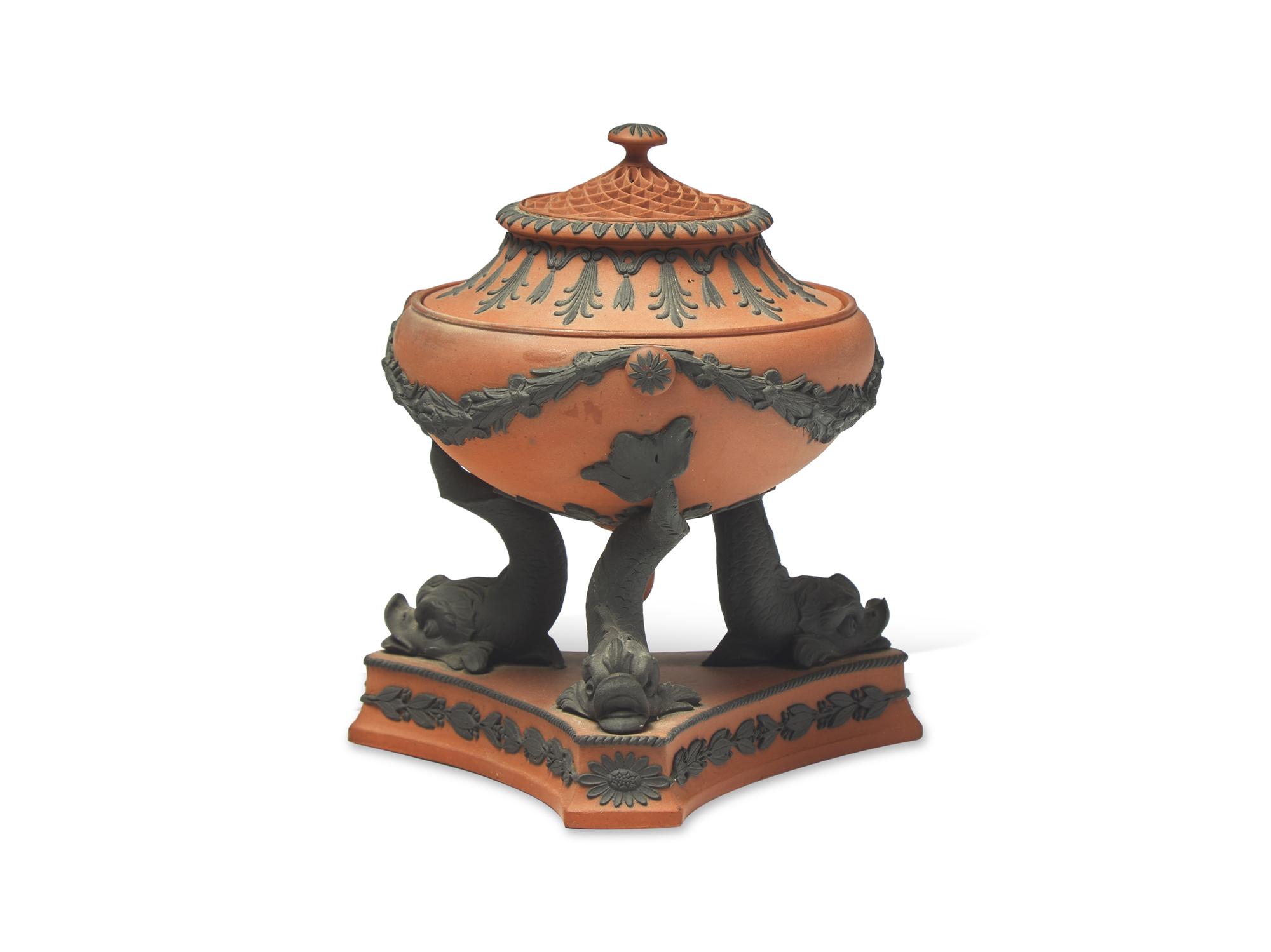 A Wedgwood Rosso Antico Dolphin Pastille Burner