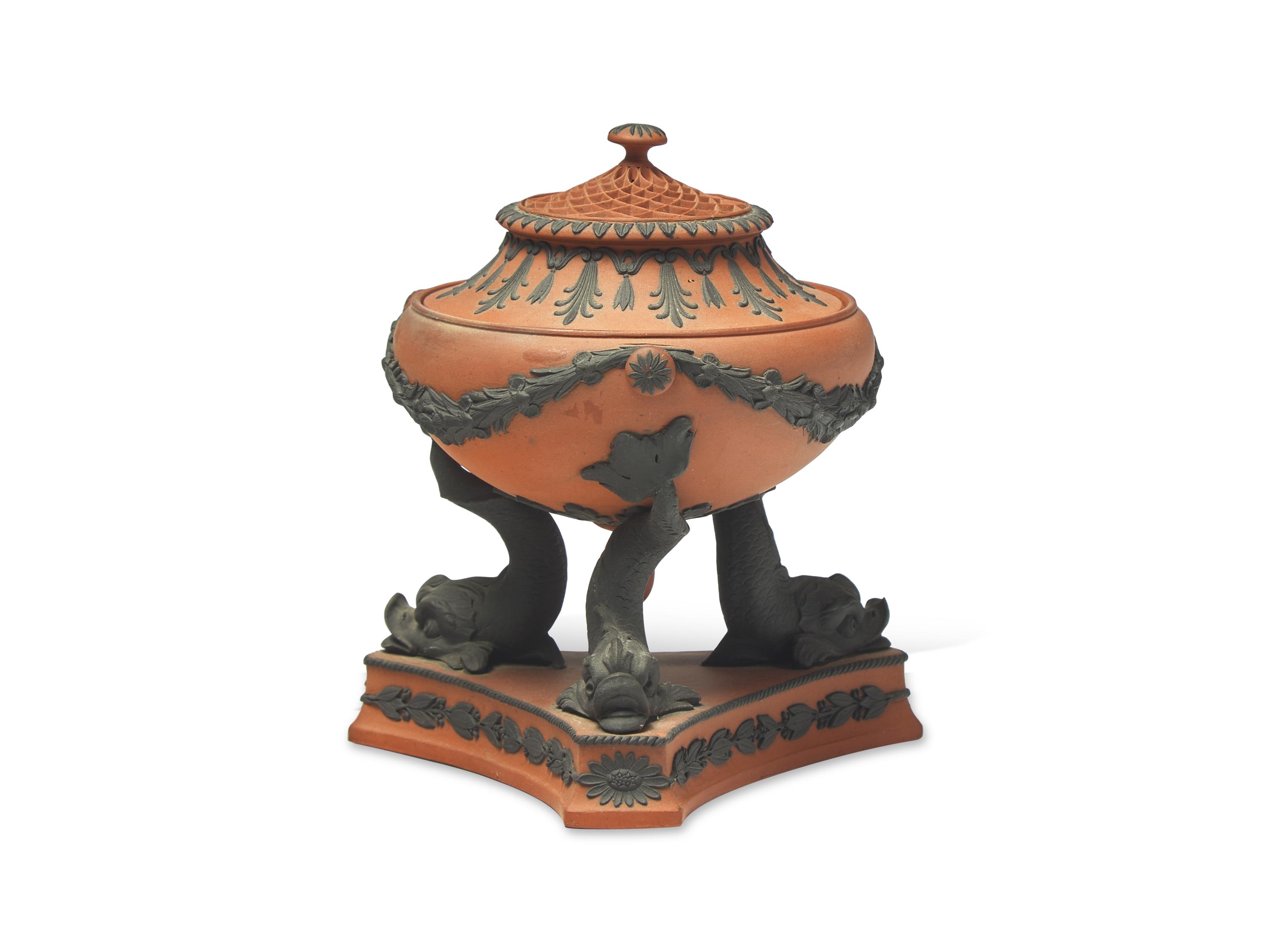 A Wedgwood Rosso Antico Dolphin Pastille Burner