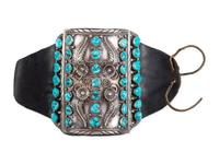 Navajo Silver and Turquoise Ketoh, with Floral and Leaf Silver Applique Accents