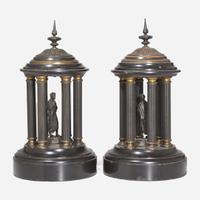 A pair of Grand Tour patinated bronze and marble tempietto late 19th century
