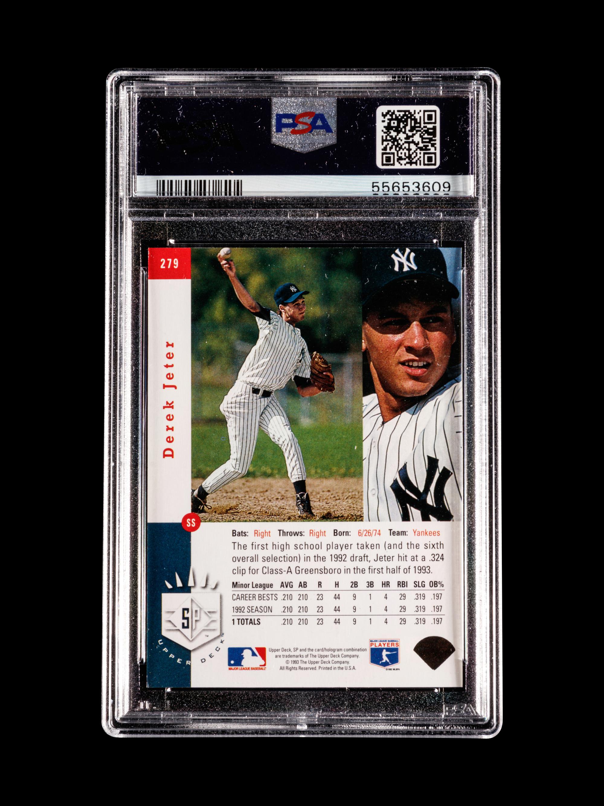 A 1993 Upper Deck SP Foil Derek Jeter Rookie Baseball Card No. 279, PSA 7 NM