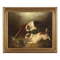 Edward George Armfield (British, 1817-1896) — Two Terriers Ratting in a Barn