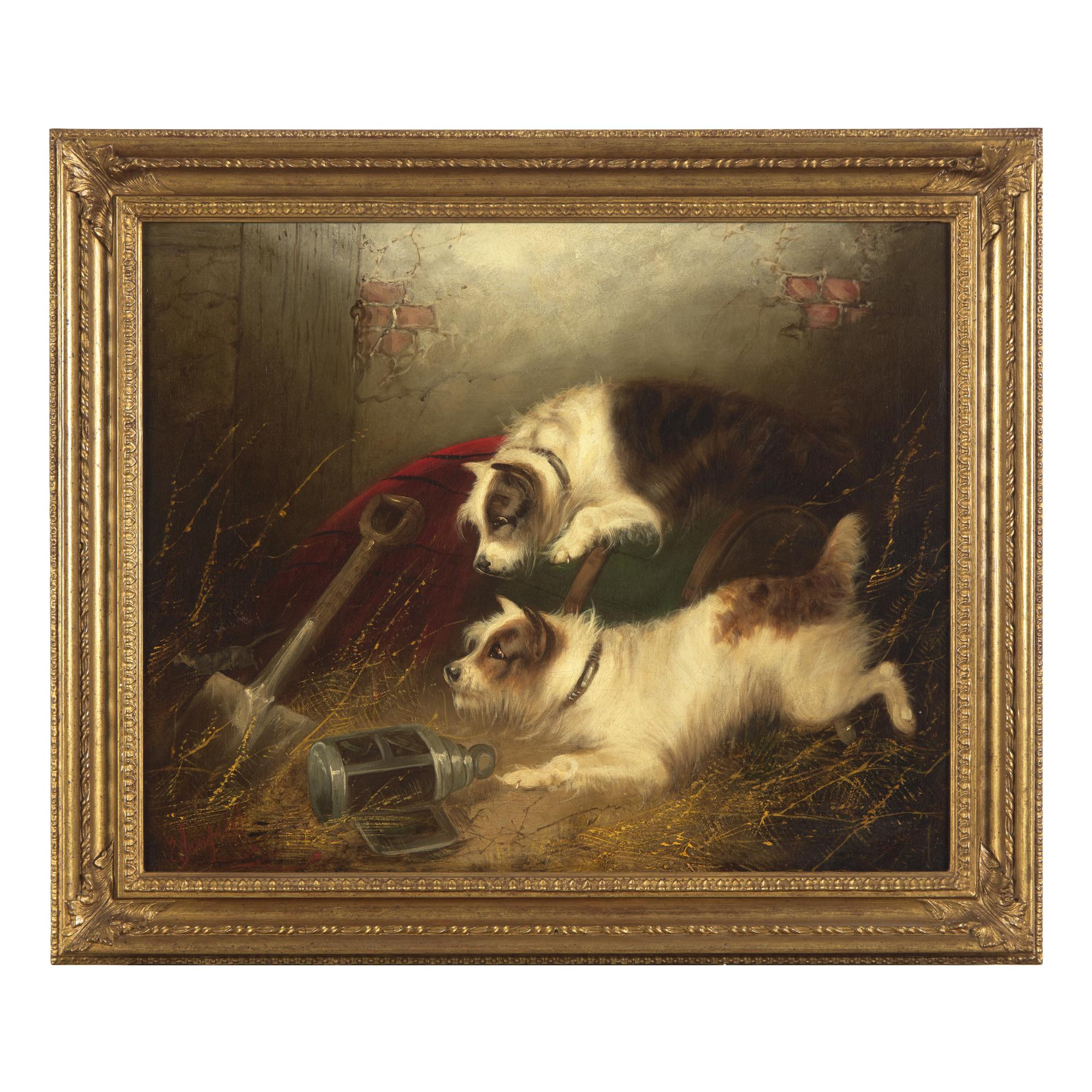 Edward George Armfield (British, 1817-1896) — Two Terriers Ratting in a Barn
