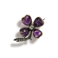 ANTIQUE, AMETHYST AND DIAMOND CLOVER BROOCH