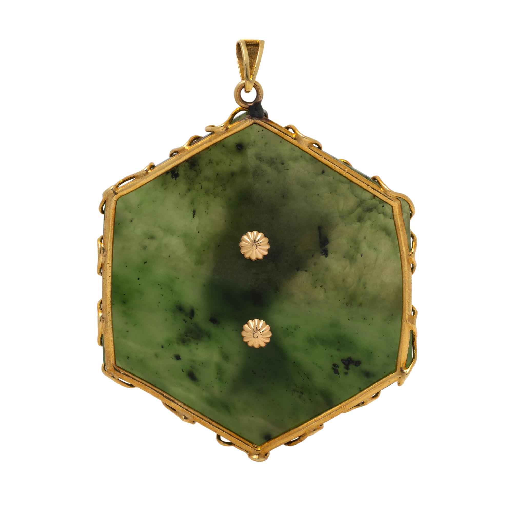 NEPHRITE JADE, DIAMOND, AND YELLOW GOLD NEFERTITI PENDANT
