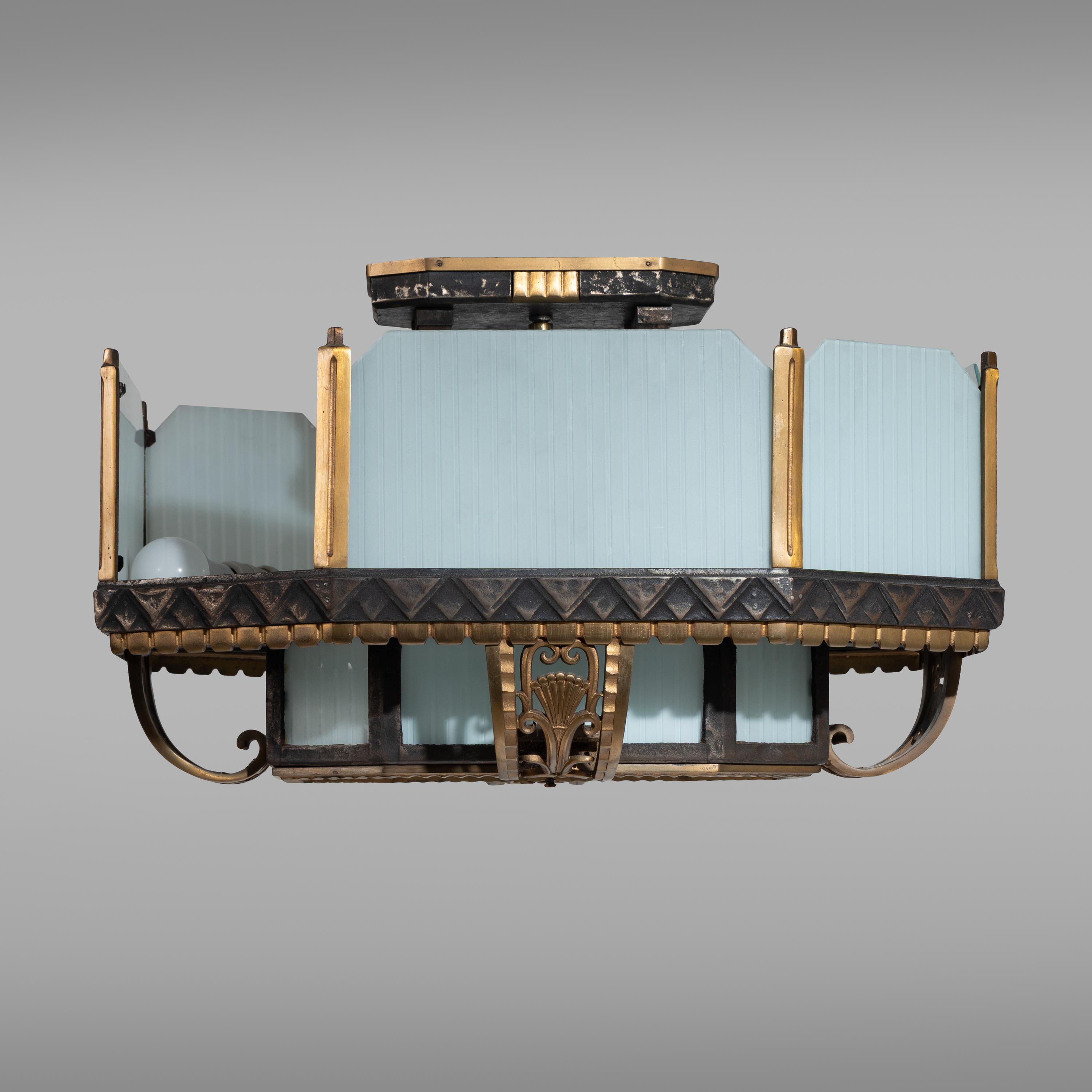 Art Deco Chicago, c. 1929 — Bronze and Glass Lighting Fixture