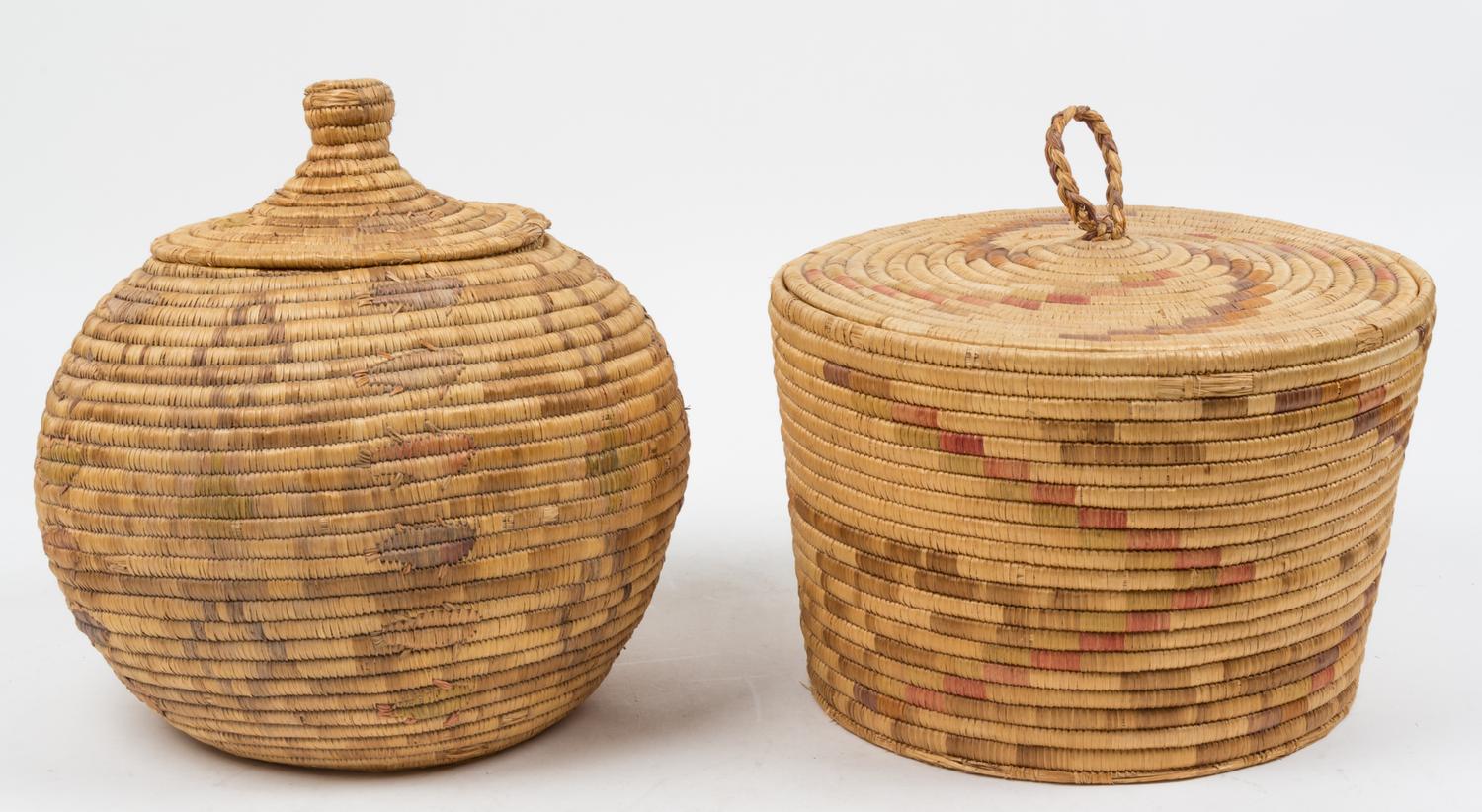 Two Nelson Island Woven Baskets Height of taller 13 inches. — MID 20TH CENTURY