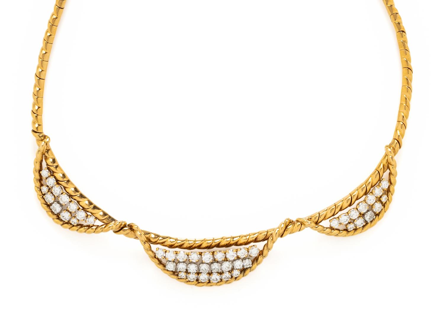 FRENCH, YELLOW GOLD AND DIAMOND NECKLACE