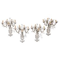 A Set of Four Régence Style Silvered Metal and Rock Crystal Five-Light Sconces