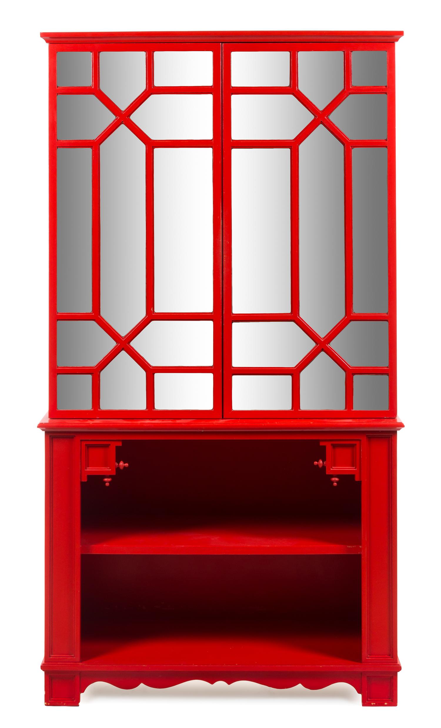 A Custom-Designed Red Painted Bookcase Height 76 x width 41 x depth 18 1/2 inches. — 20TH CENTURY
