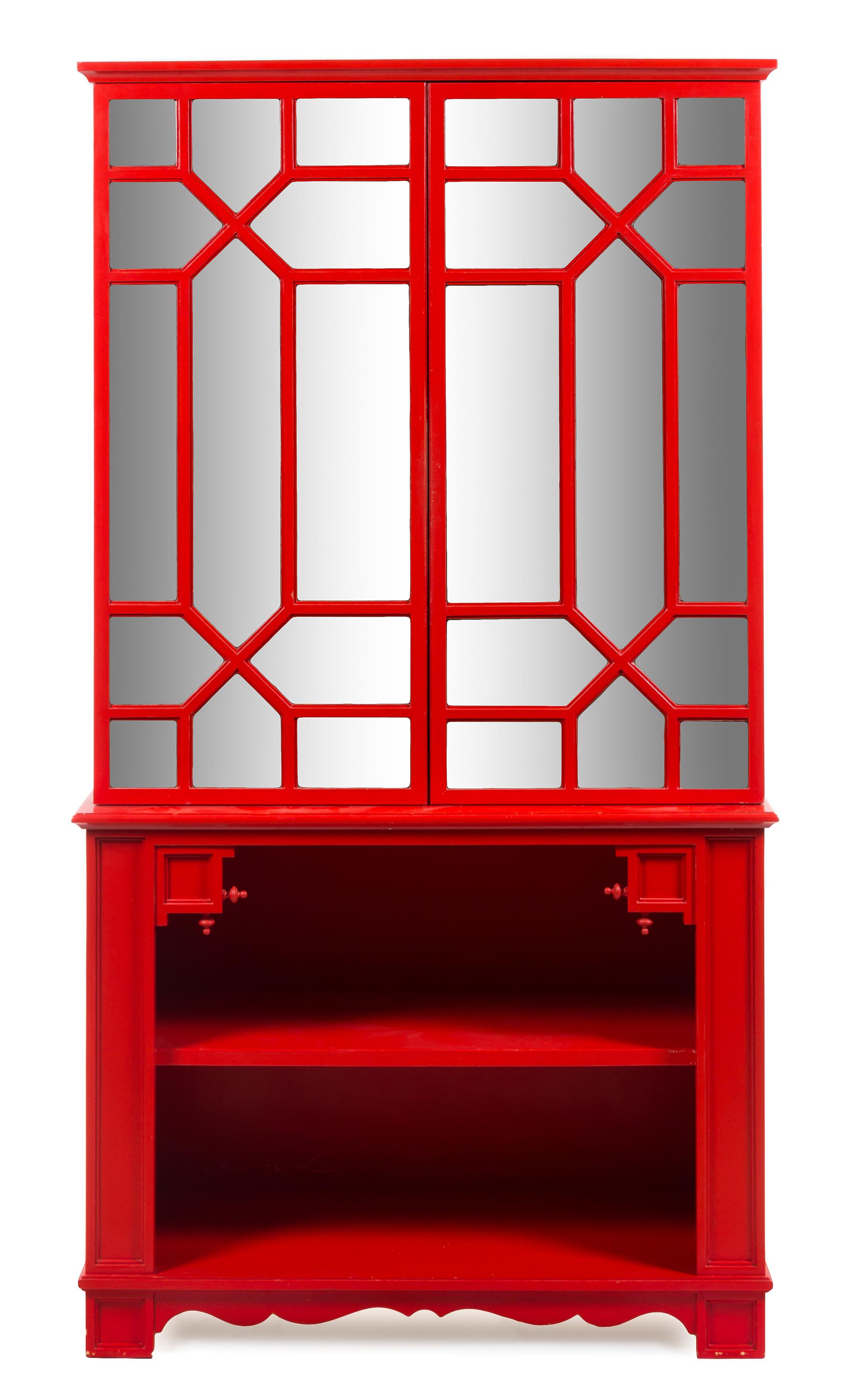 A Custom-Designed Red Painted Bookcase Height 76 x width 41 x depth 18 1/2 inches. — 20TH CENTURY