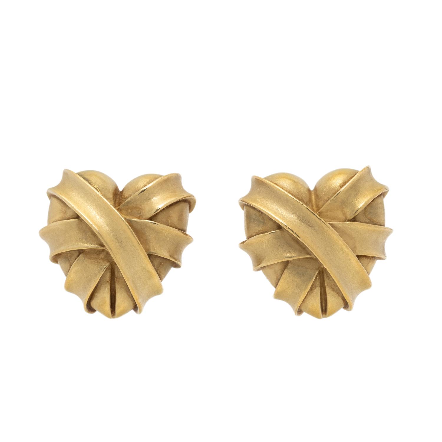 KIESELSTEIN-CORD, YELLOW GOLD WRAPPED HEART EARRINGS