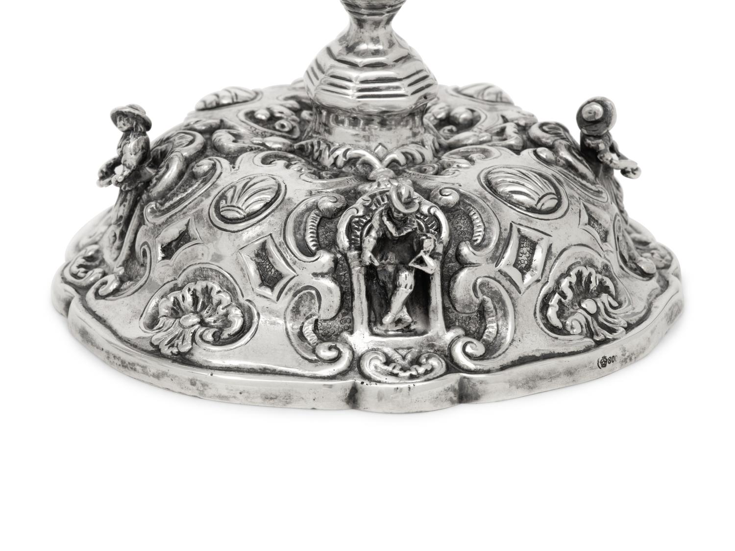 A Pair of German Silver Five-Light Candelabra