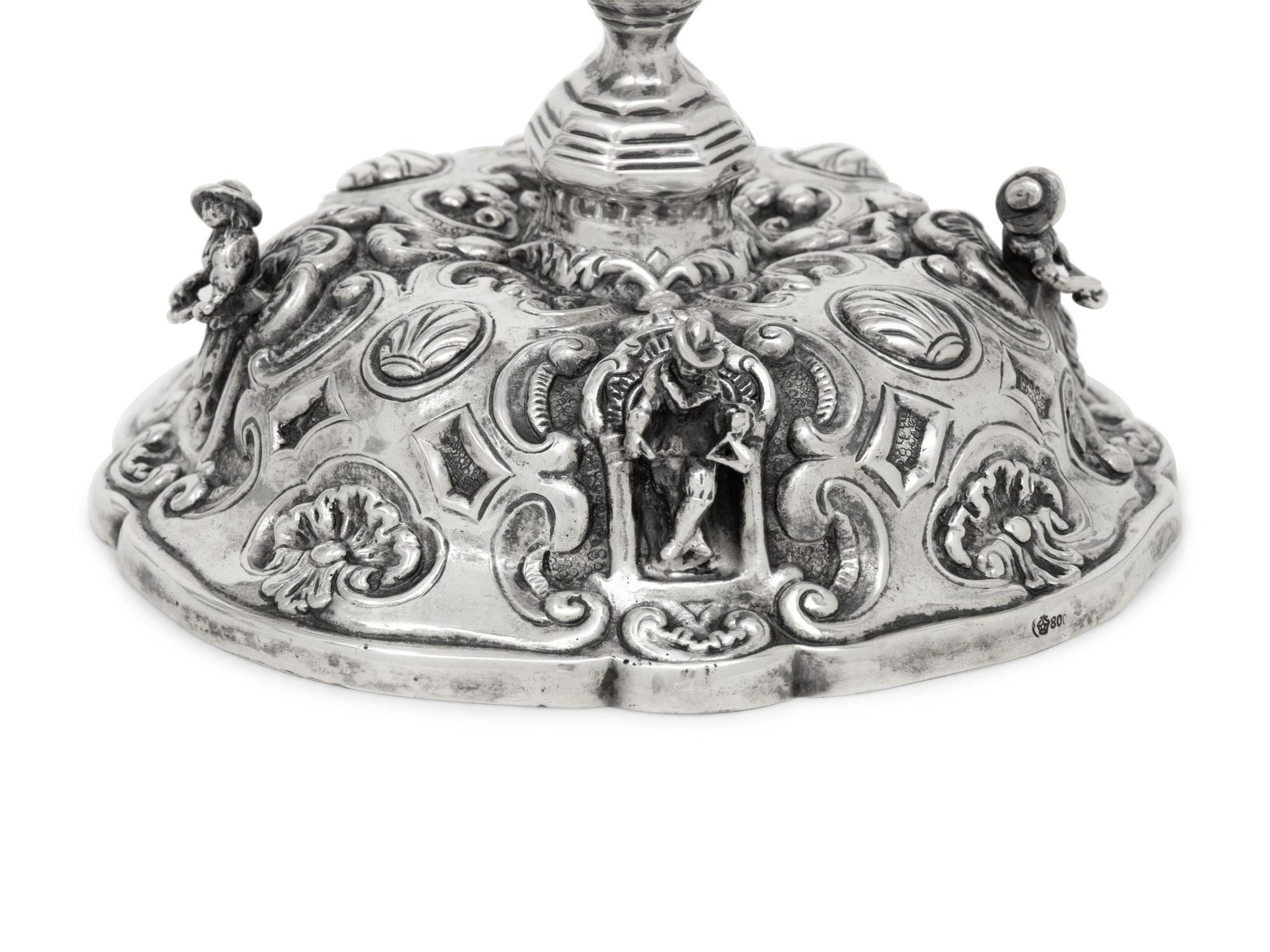 A Pair of German Silver Five-Light Candelabra