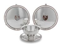 An American Silver Sauce Bowl and Underplate, Ellmore Silver Co., Meriden, CT, 1935-1960, each of circular form, together with two silv