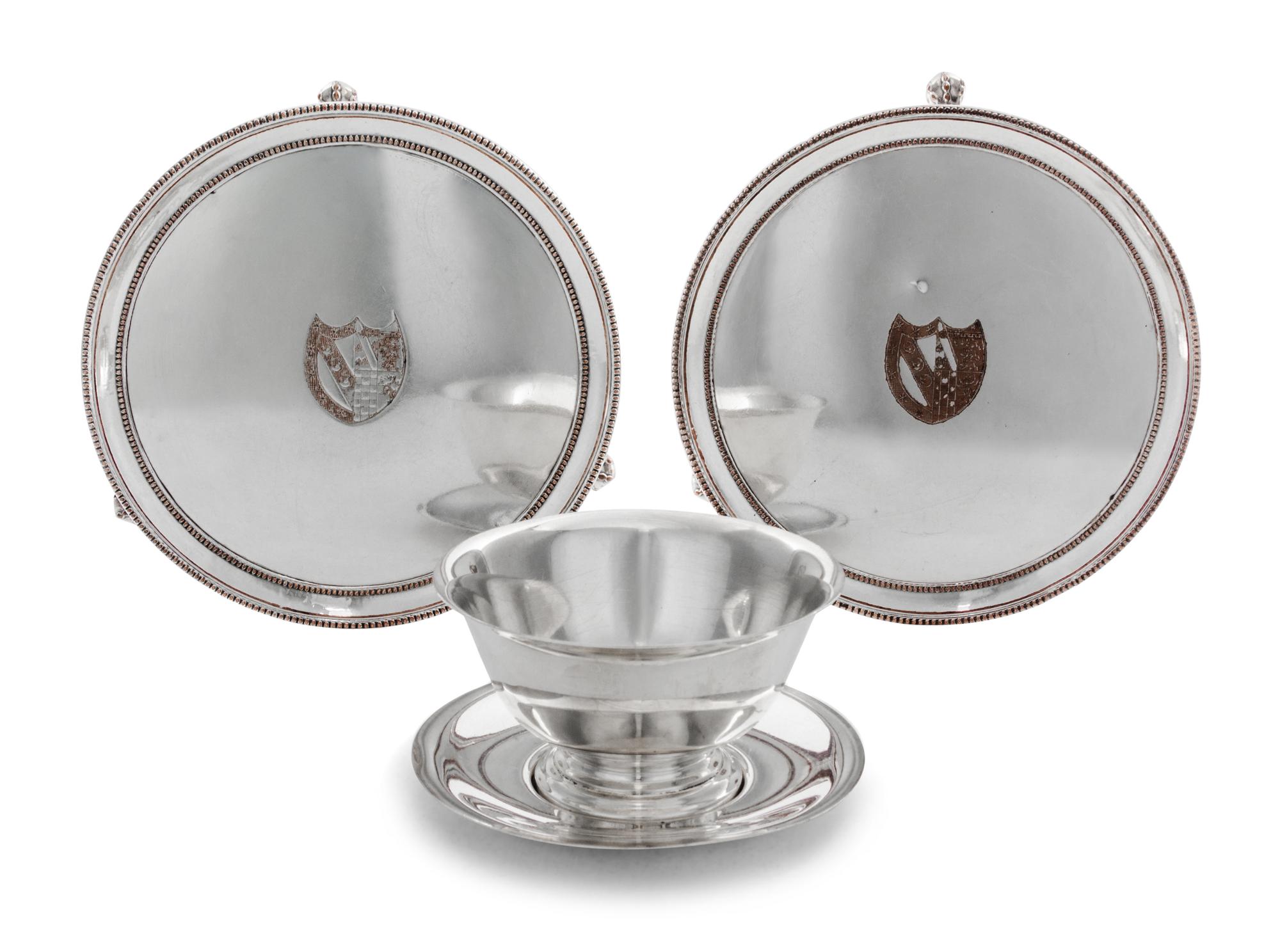 An American Silver Sauce Bowl and Underplate, Ellmore Silver Co., Meriden, CT, 1935-1960, each of circular form, together with two silv