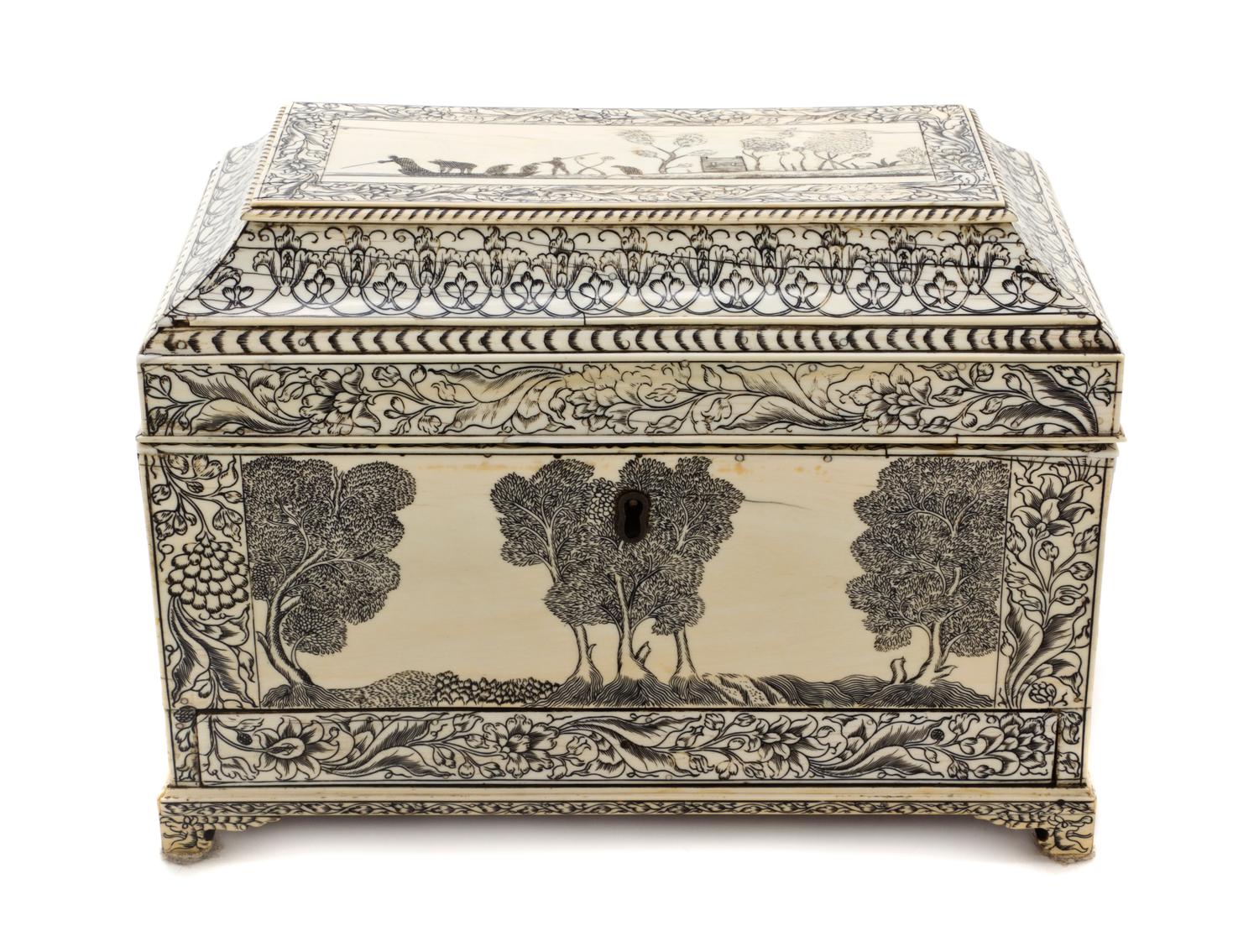 An Anglo-Indian Ivory Veneered Tea Caddy, Width 10 5/8 inches.