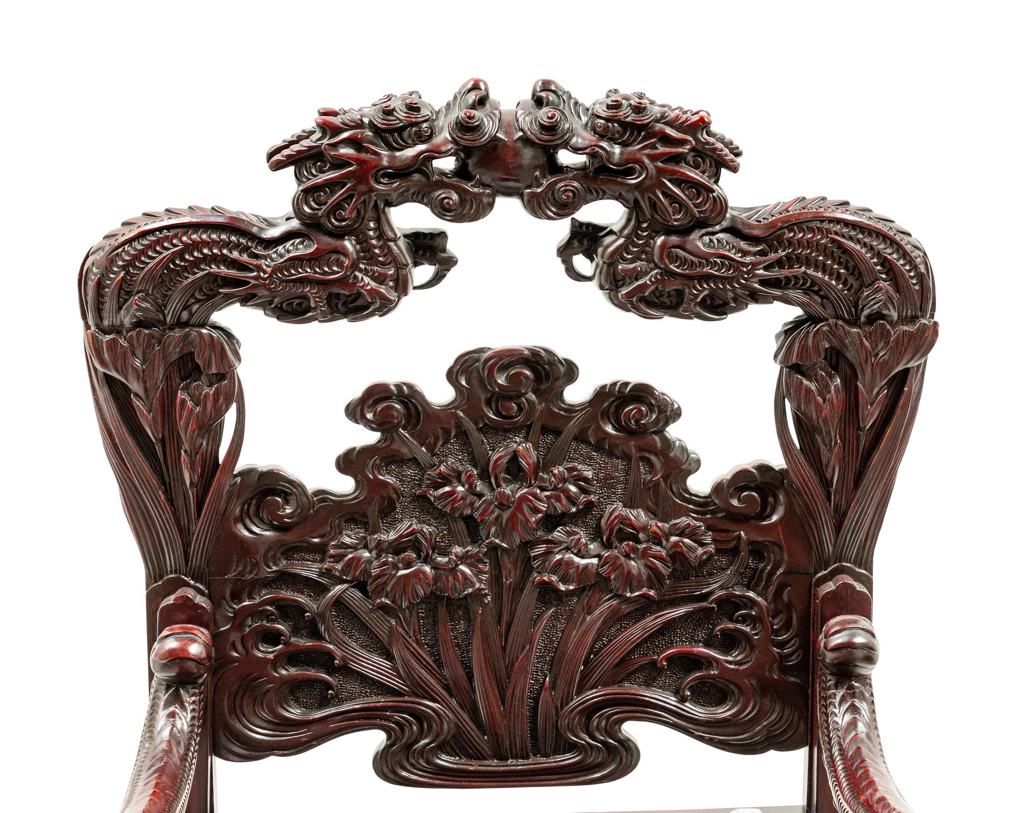 A Chinese Export Carved Hardwood Armchair