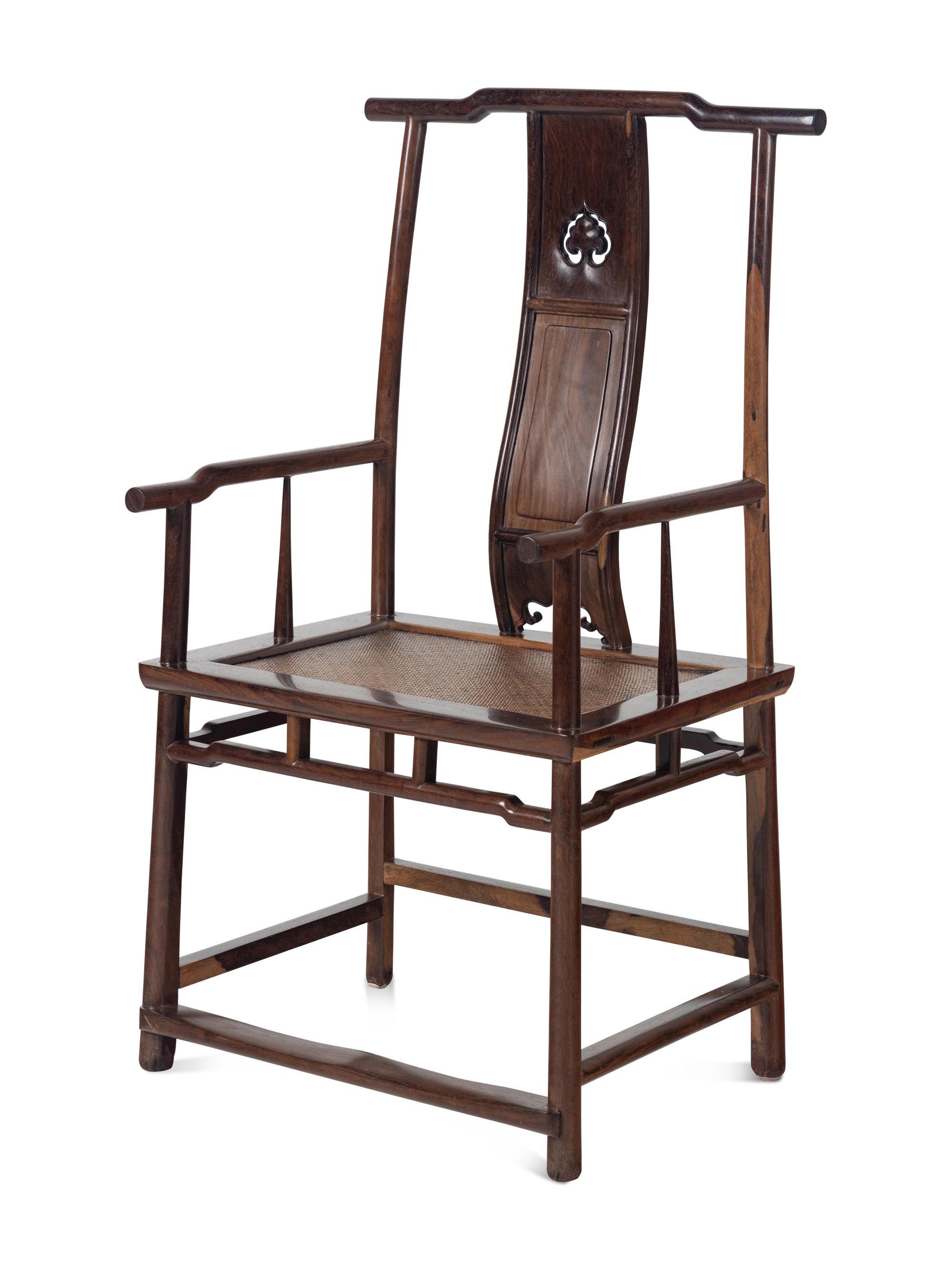 A Pair of Chinese Tielimu Official's Hat Chairs, Sichutouguanmaoyi and Matching Stand