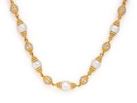 YELLOW GOLD, DIAMOND AND CULTURED BAROQUE PEARL NECKLACE