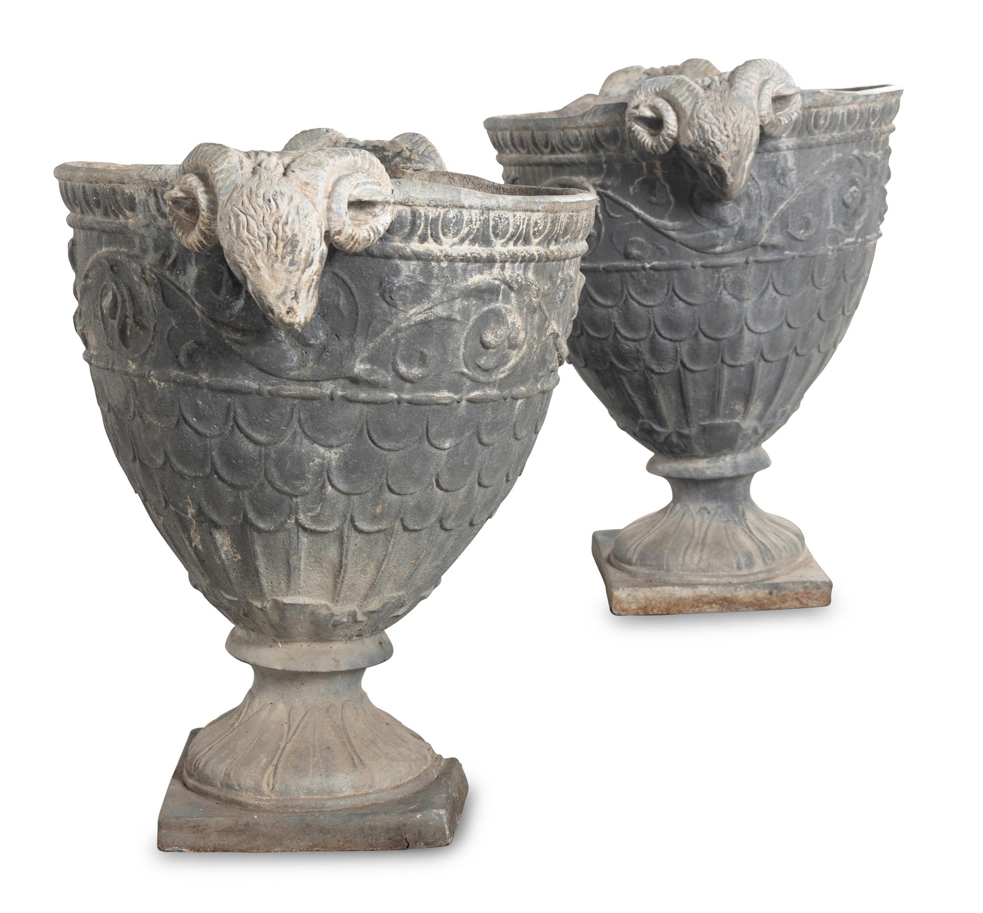 A Pair of Lead Garden Urns