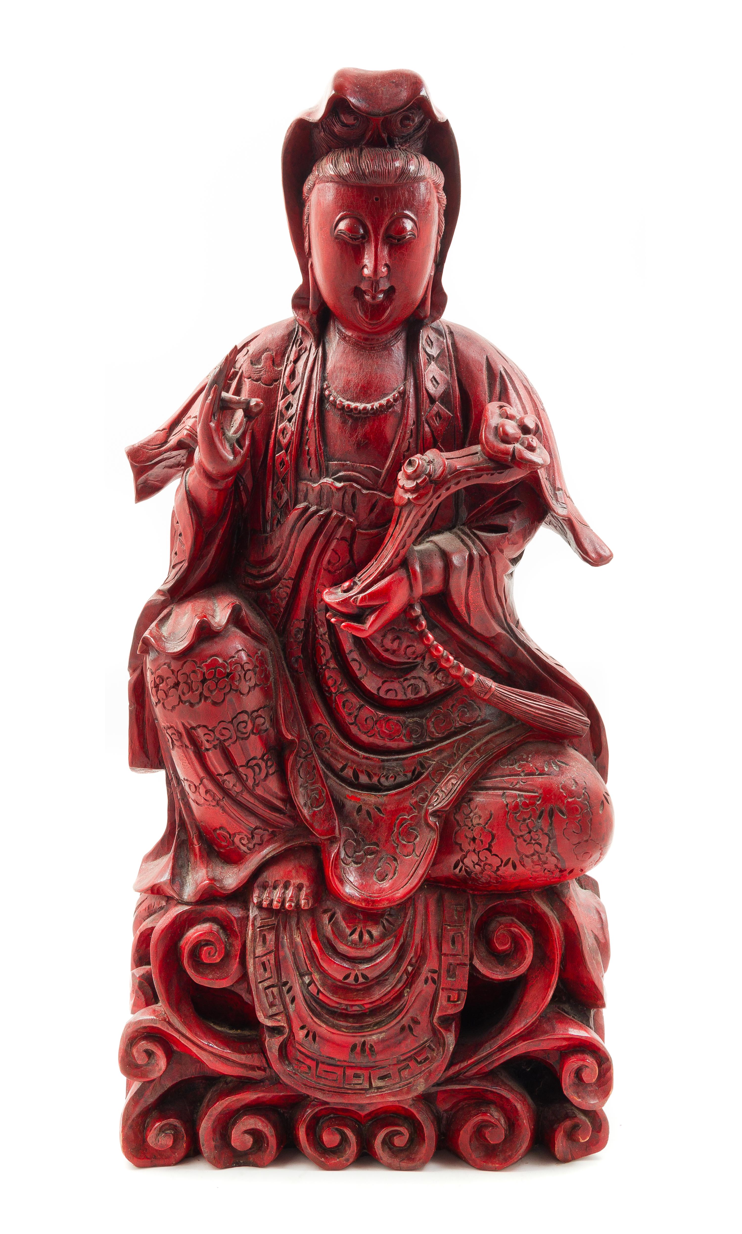 A Painted Wood Figure of Guanyin Height 36 inches. — 20TH CENTURY