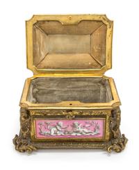 A Napoleon III Sevres Porcelain Mounted Gilt Bronze Table Casket Height 5 x width 7 1/2 x depth 5 1/2 inches. — TAHAN