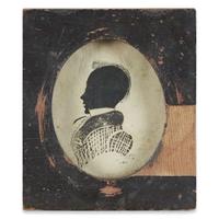 American School 19th century Hollow-cut silhouette of a young boy with printed body
