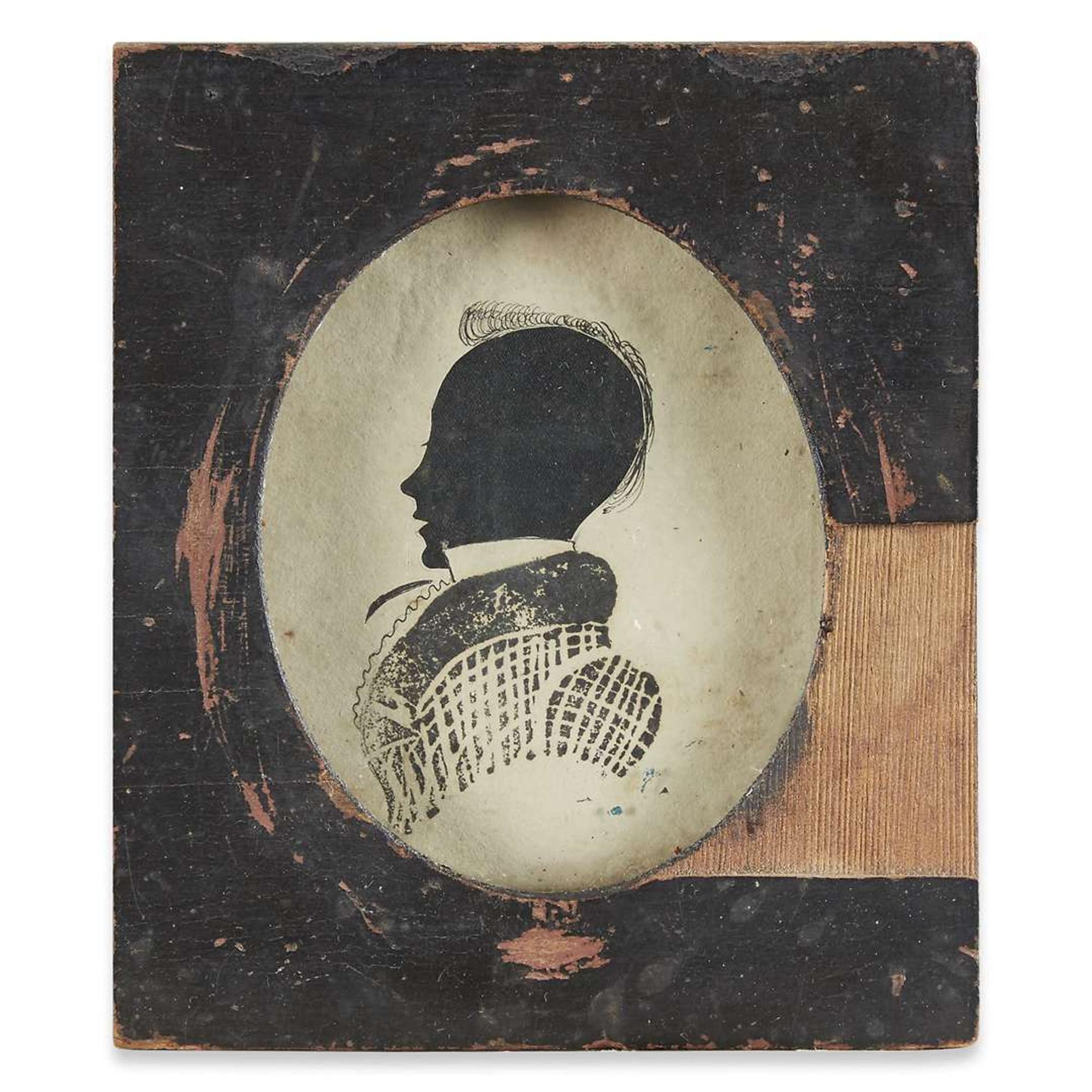 American School 19th century Hollow-cut silhouette of a young boy with printed body
