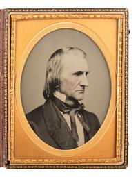 [EARLY PHOTOGRAPHY]. A pair of cased images of serious men, highlighted by an example featuring a man wearing a top hat by Mathew BRADY.