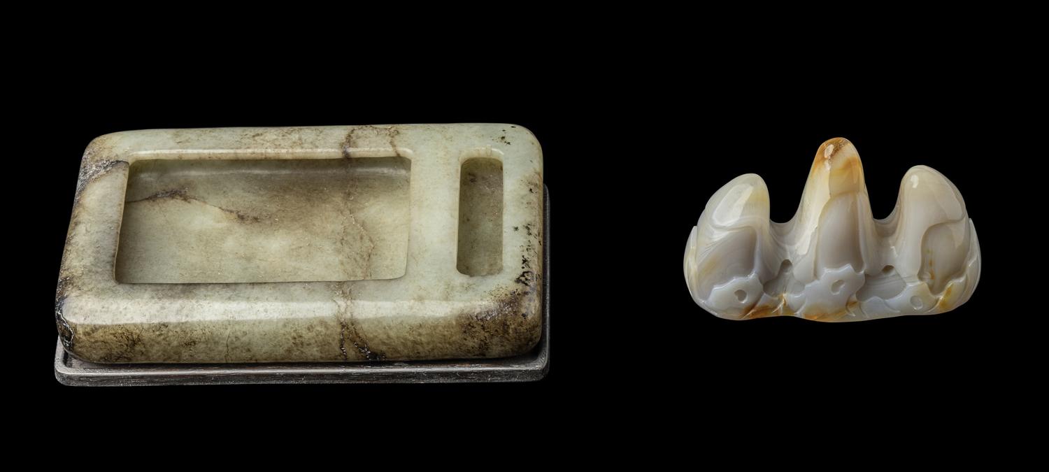 Two Chinese Jade and Agate Scholar's Objects