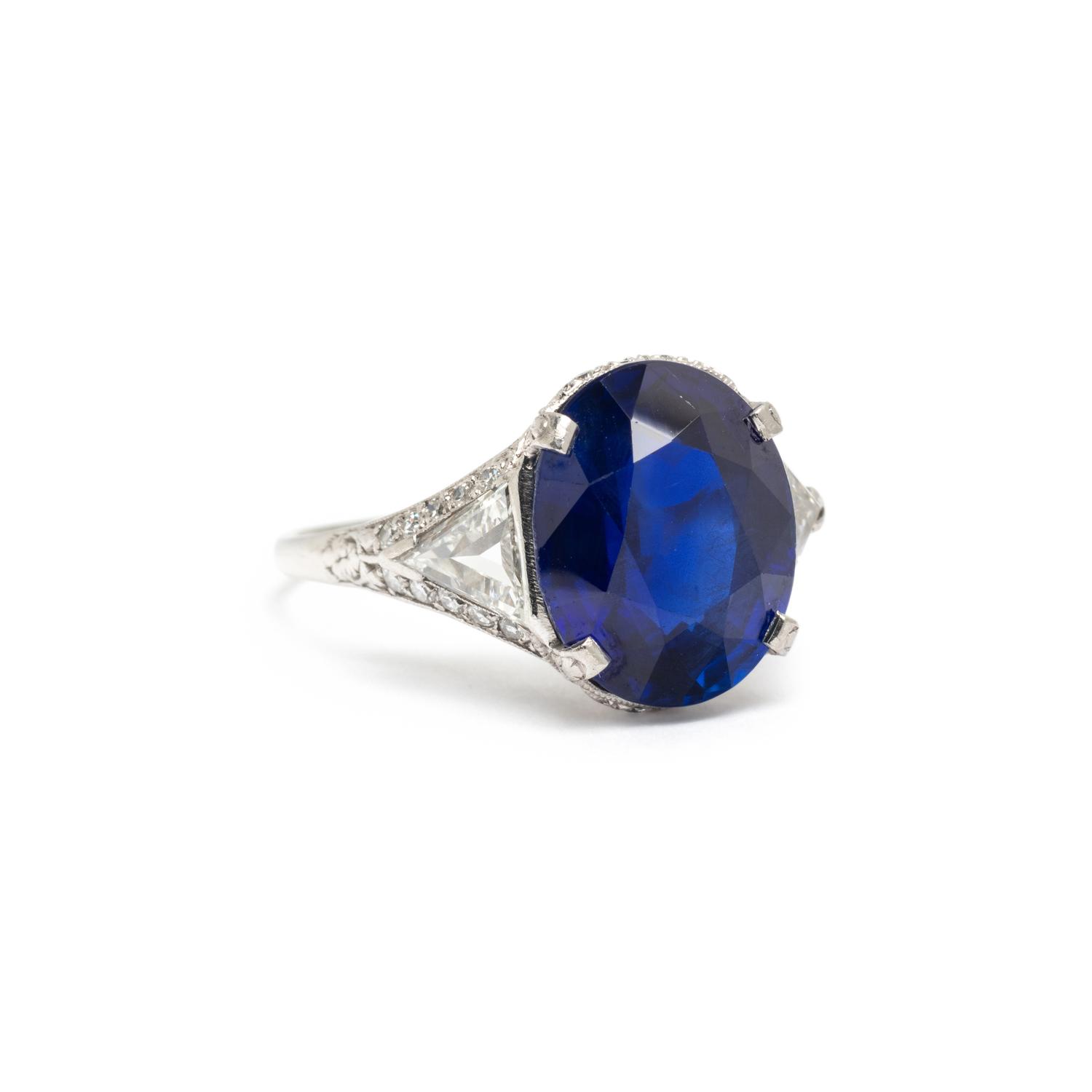 PLATINUM, UNHEATED SAPPHIRE AND DIAMOND RING